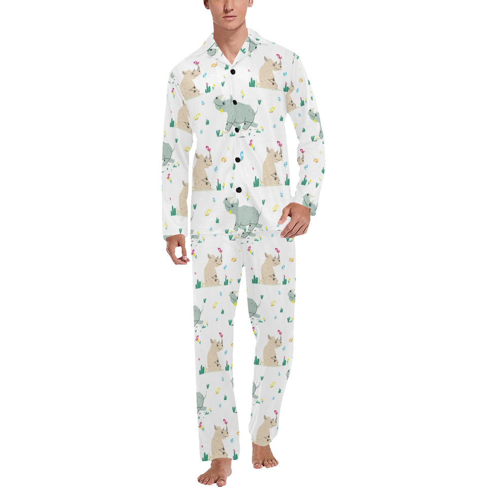 Cute Rhino pattern Men's Long Pajama Set