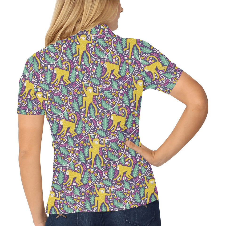 Cute yellow monkey leaves pattern Women's All Over Print Polo Shirt