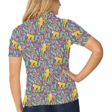 Cute yellow monkey leaves pattern Women's All Over Print Polo Shirt