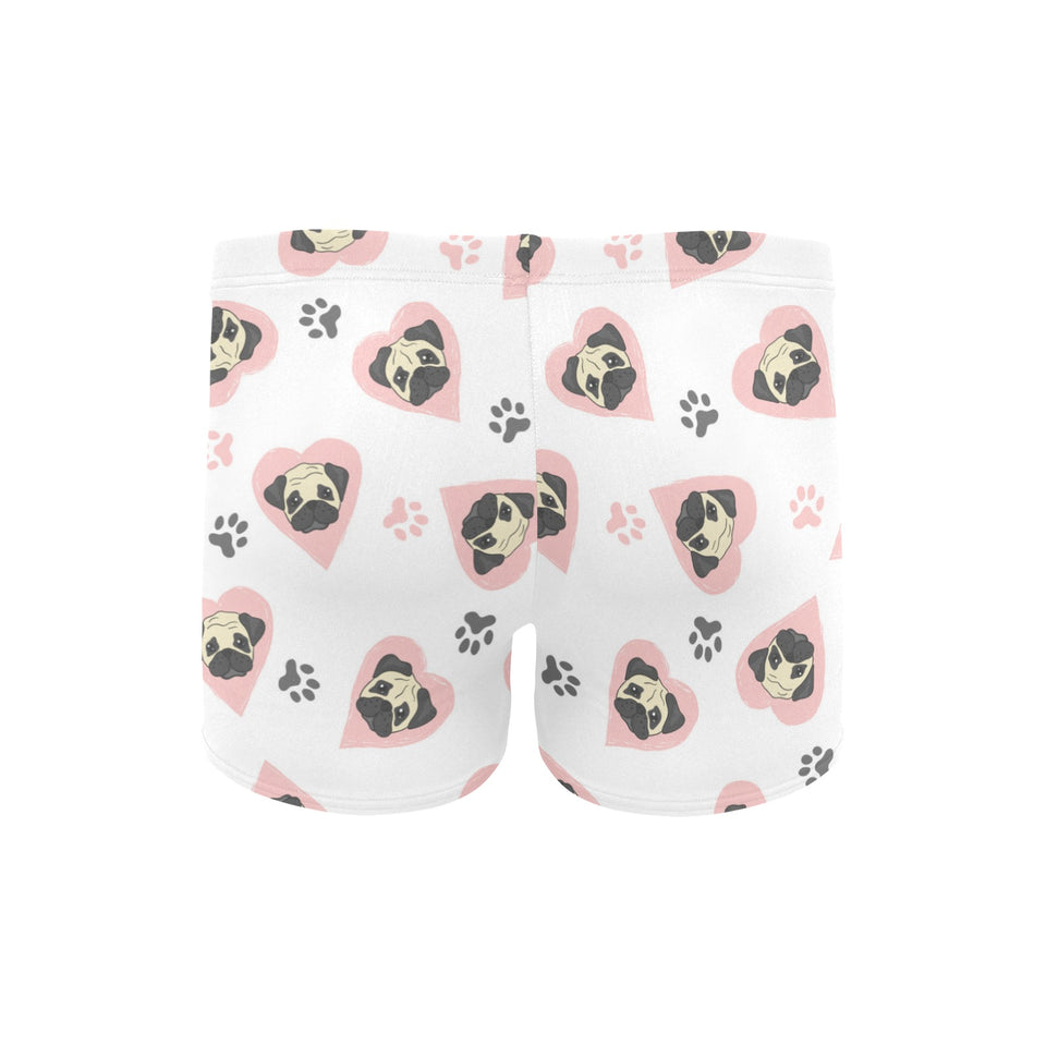 Cute pugs pink heart paw pattern Men's Swimming Trunks