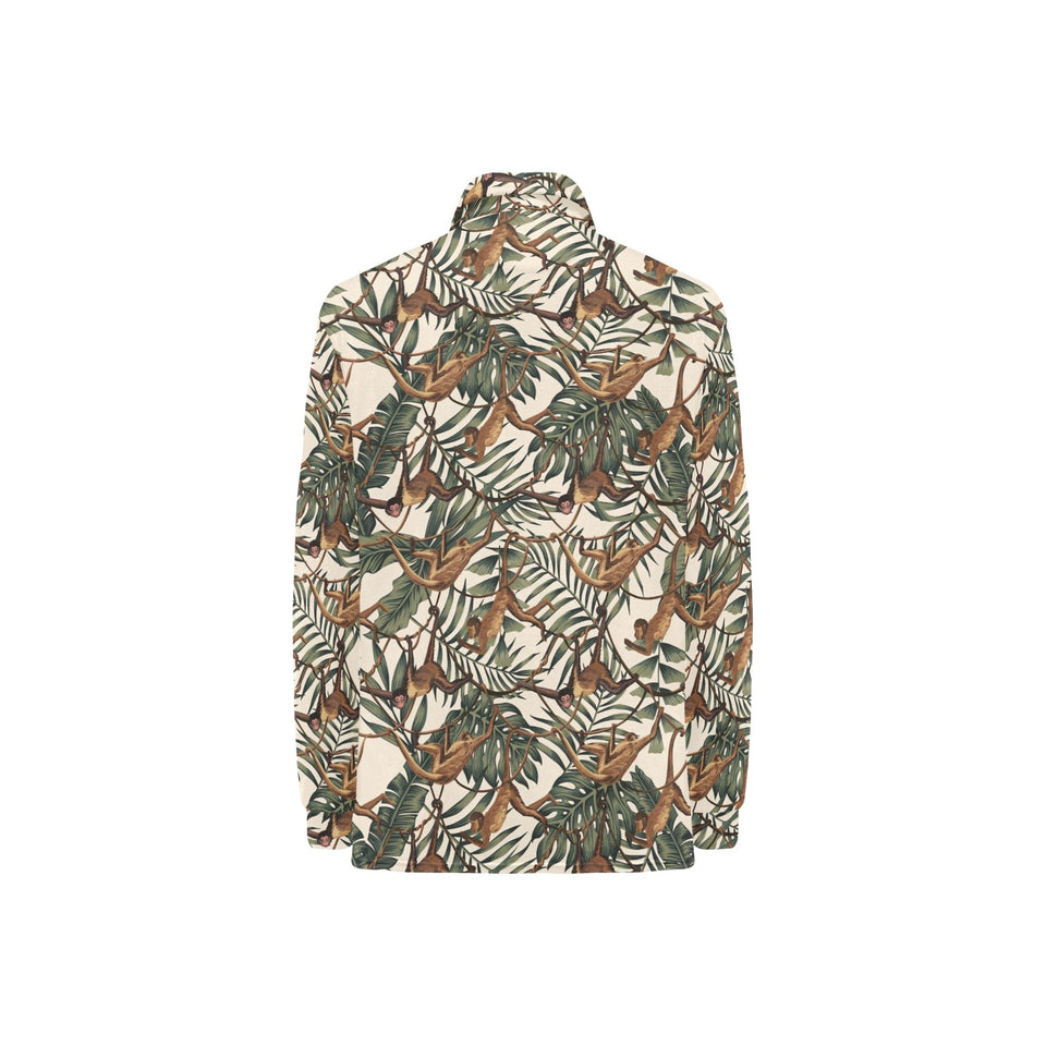 Monkey tropical leaves background Women's Long Sleeve Polo Shirt