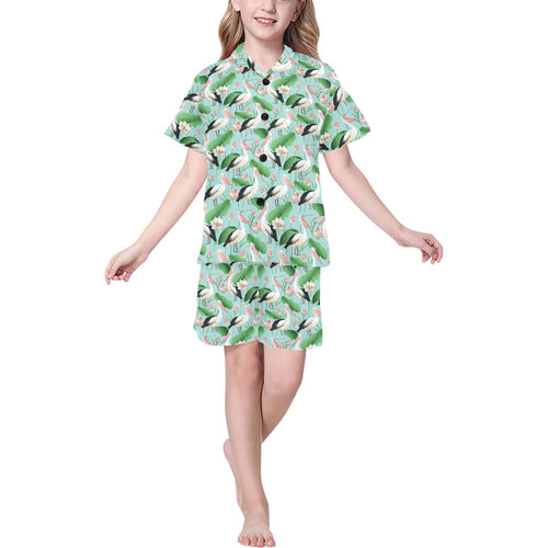Pelican Pattern Print Design 01 Kids' Boys' Girls' V-Neck Short Pajama Set
