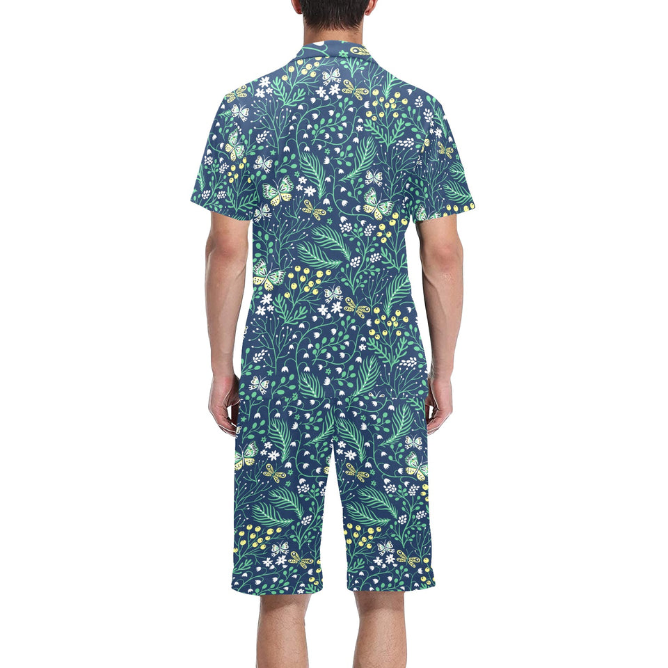 butterfly leaves pattern Men's V-Neck Short Pajama Set