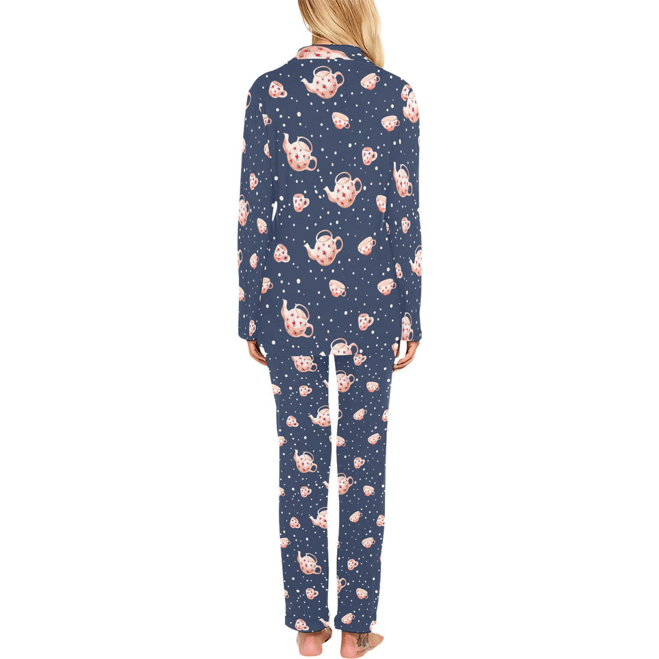 Tea pots Pattern Print Design 04 Women's Long Pajama Set
