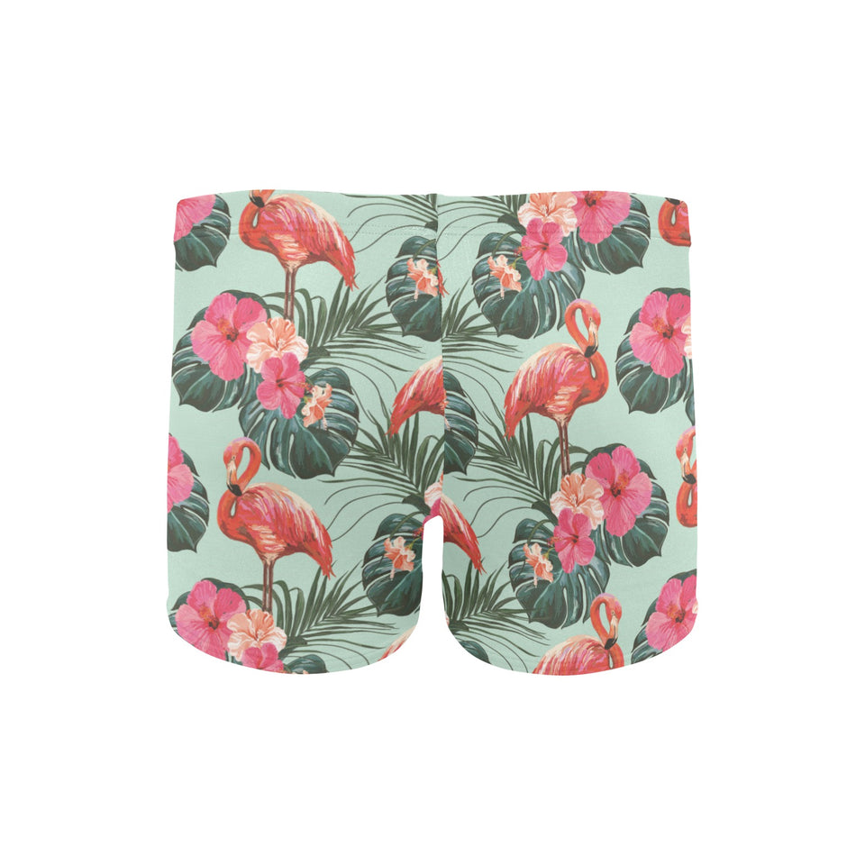 Beautiful flamingo tropical palm leaves hibiscus p Men's Swimming Trunks
