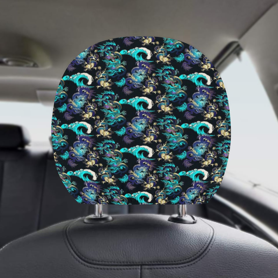 Dragon sea wave pattern Car Headrest Cover
