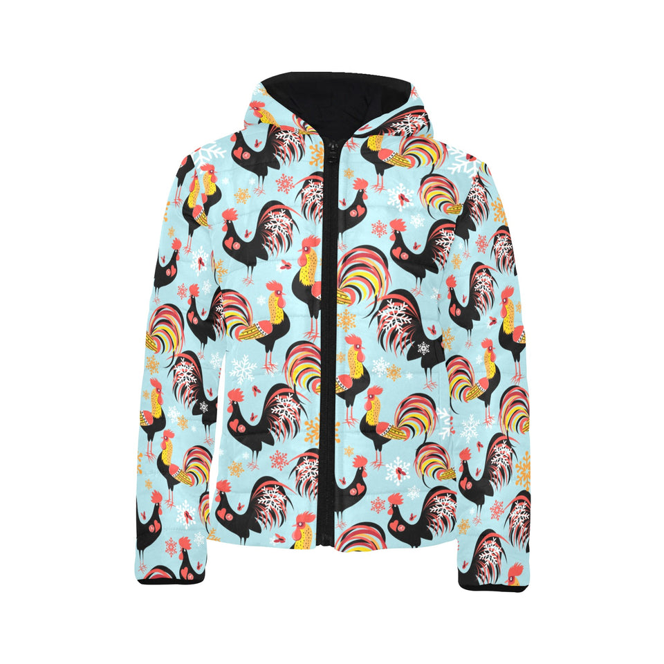 Rooster chicken cock snowfalke Kids' Boys' Girls' Padded Hooded Jacket