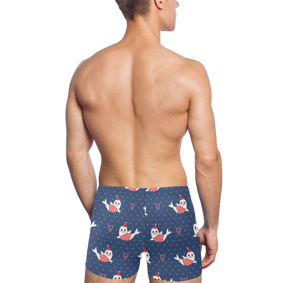 Cute sea lion seal christmas hat candy cane heart Men's Swimming Trunks