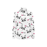 Hand Drawn faces of pandas pattern Women's Long Sleeve Polo Shirt