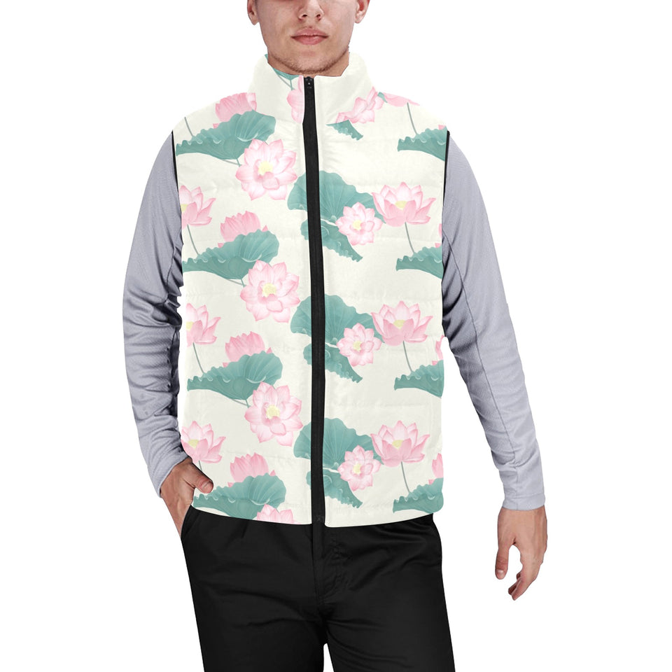 Pink lotus waterlily leaves pattern Men's Padded Vest
