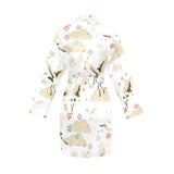Beautiful Japanese cranes pattern Women's Long Sleeve Belted Night Robe
