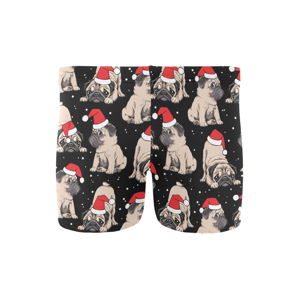 Christmas Pugs Santa_s red cap pattern Men's Swimming Trunks