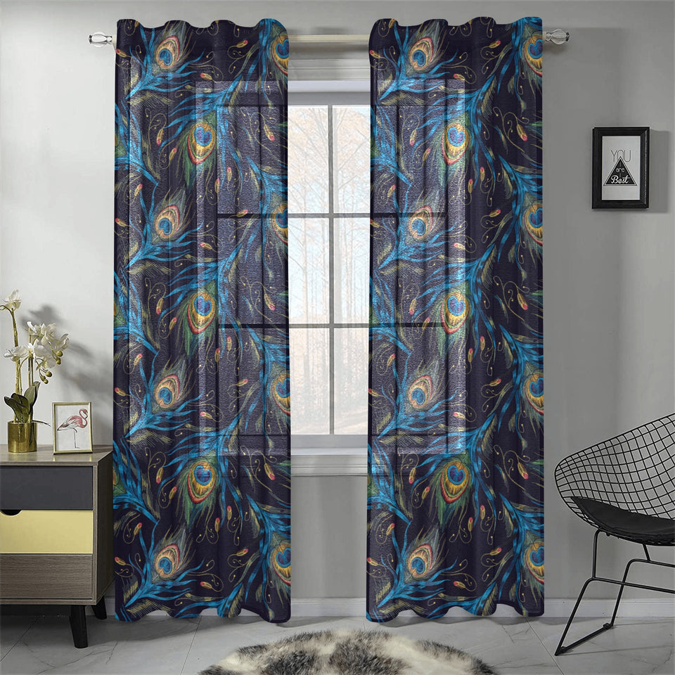 Beautiful peacock feather pattern Gauze Curtain