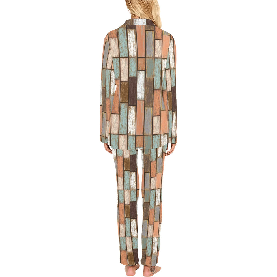 Wood Printed Pattern Print Design 02 Women's Long Pajama Set
