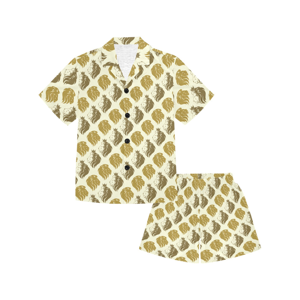 Lion Pattern Print Design 02 Kids' Boys' Girls' V-Neck Short Pajama Set