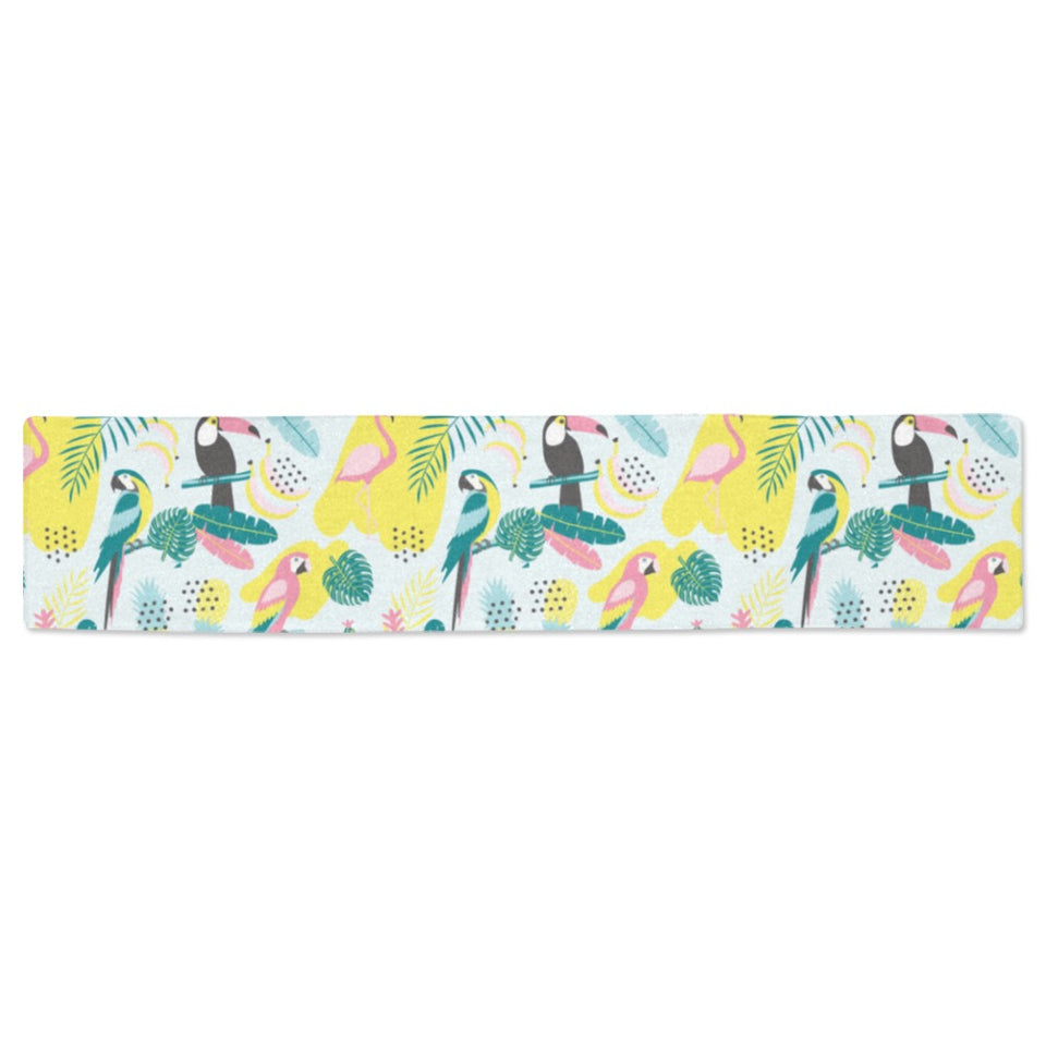 Cute parrot toucan flamingo cactus exotic leaves p Table Runner