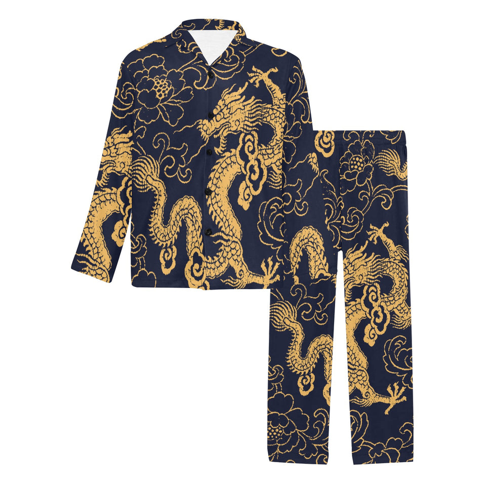 Gold dragon pattern Men's Long Pajama Set