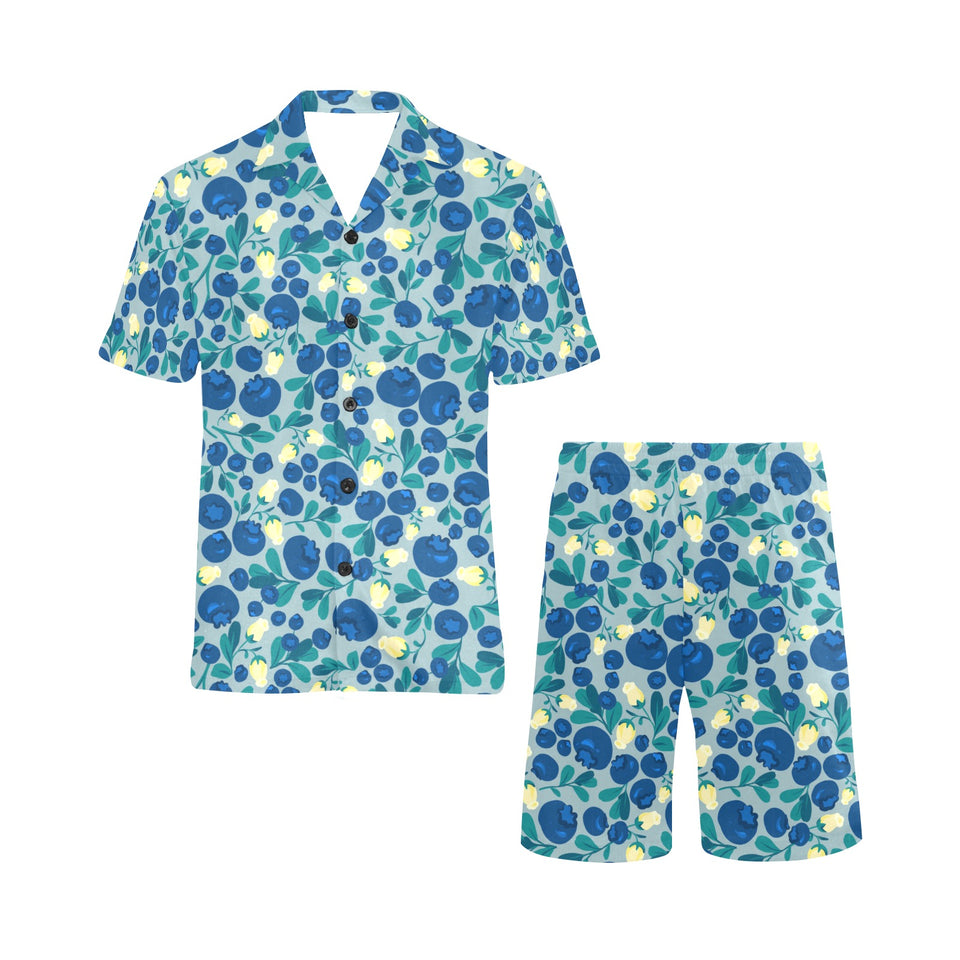 blueberry design pattern Men's V-Neck Short Pajama Set