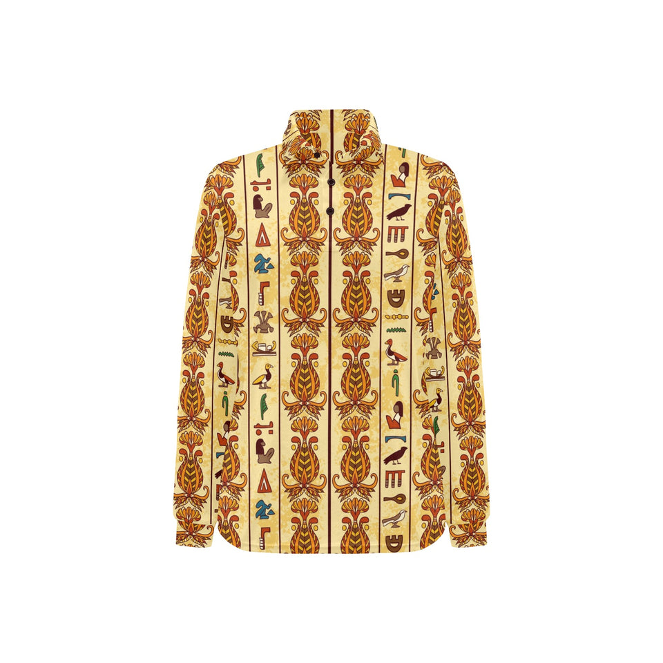 Egypt Hieroglyphics Pattern Print Design 04 Women's Long Sleeve Polo Shirt