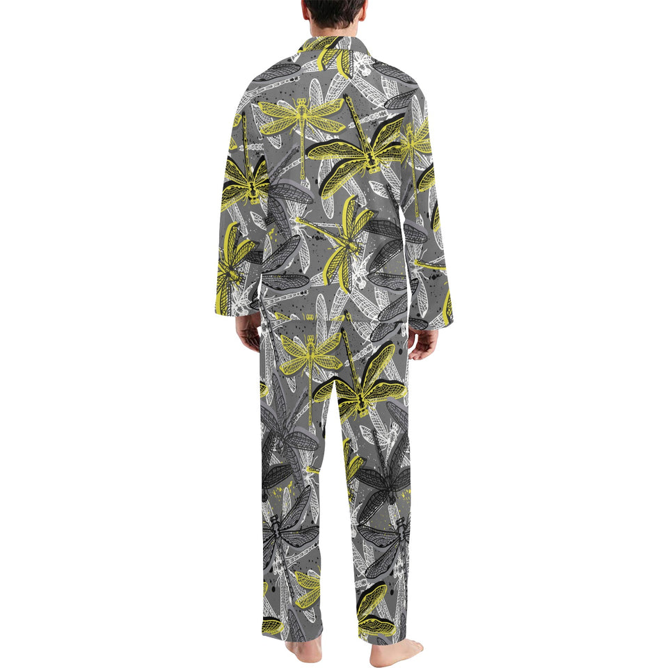 Hand drawn dragonfly pattern Men's Long Pajama Set