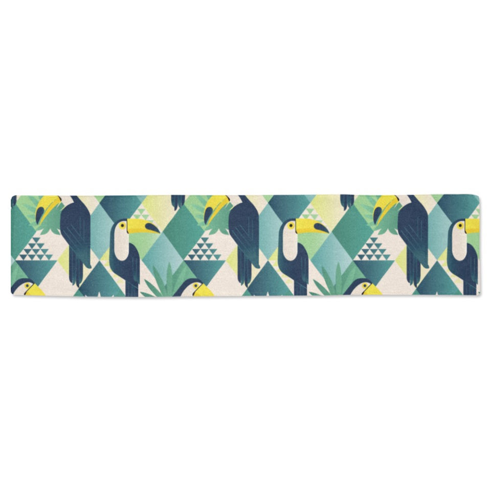 Toucan tropical leaves design pattern Table Runner