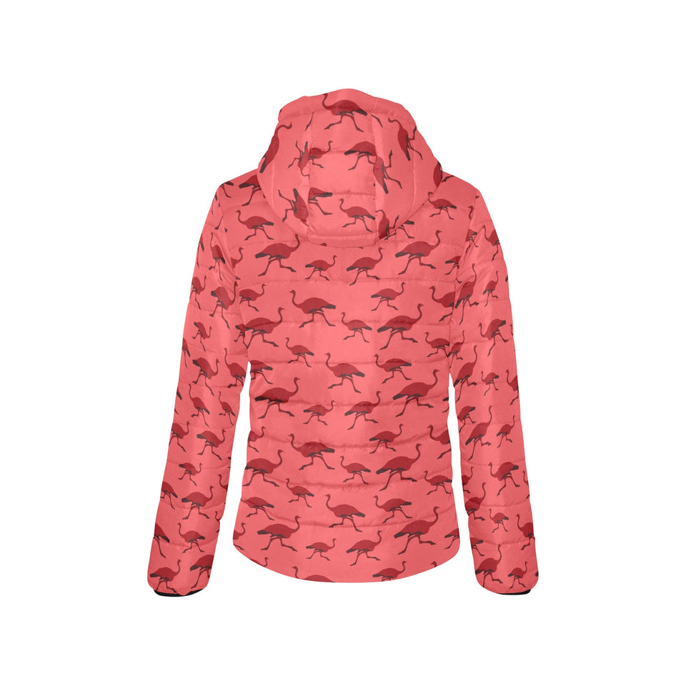 Ostrich Pattern Print Design 03 Women's Padded Hooded Jacket