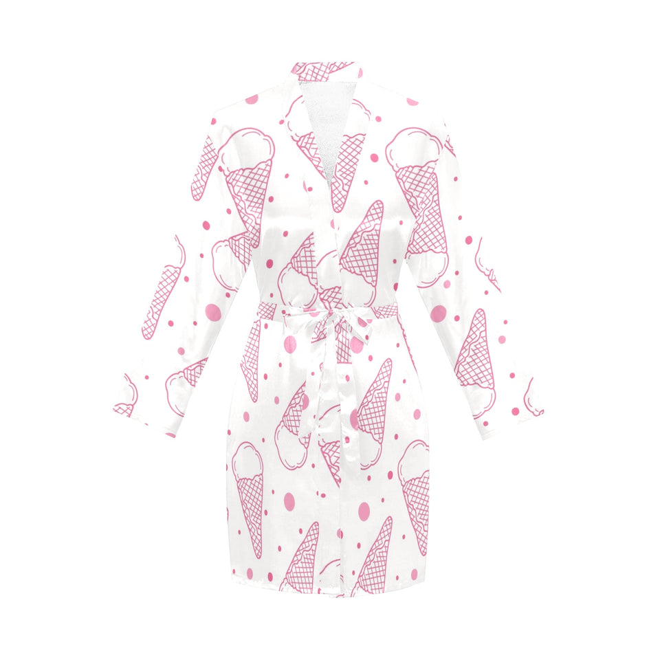 Hand drawn ice cream pattern Women's Long Sleeve Belted Night Robe