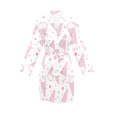 Hand drawn ice cream pattern Women's Long Sleeve Belted Night Robe