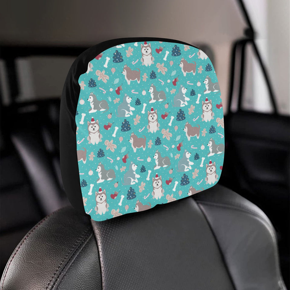 Christmas cute siberian husky puppie pattern Car Headrest Cover