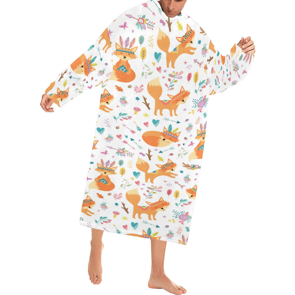 cute tribal fox pattern Blanket Robe with Sleeves