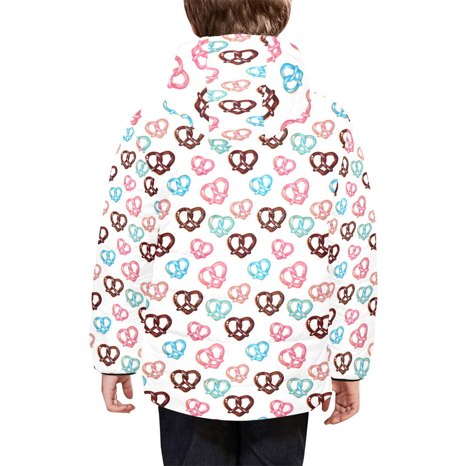 Pretzels Pattern Print Design 04 Kids' Boys' Girls' Padded Hooded Jacket