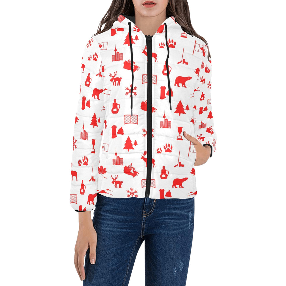 Canada Pattern Print Design 04 Women's Padded Hooded Jacket