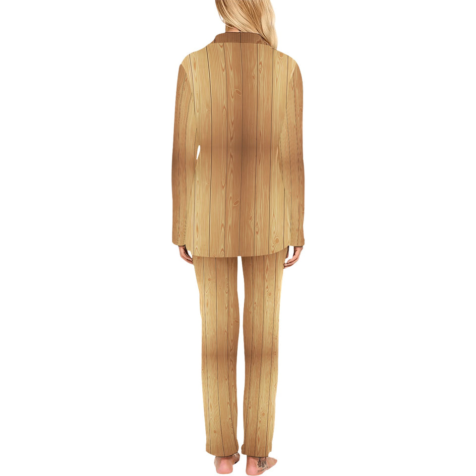 Wood Printed Pattern Print Design 05 Women's Long Pajama Set