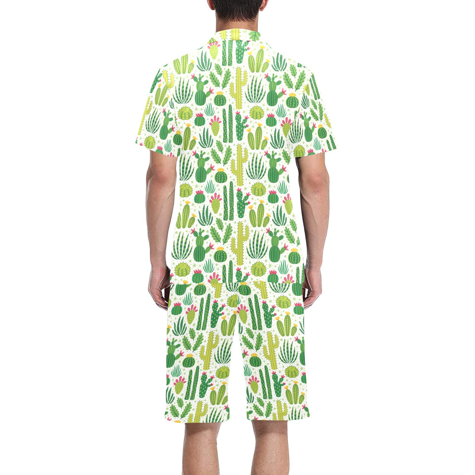 Cactus pattern copy Men's V-Neck Short Pajama Set