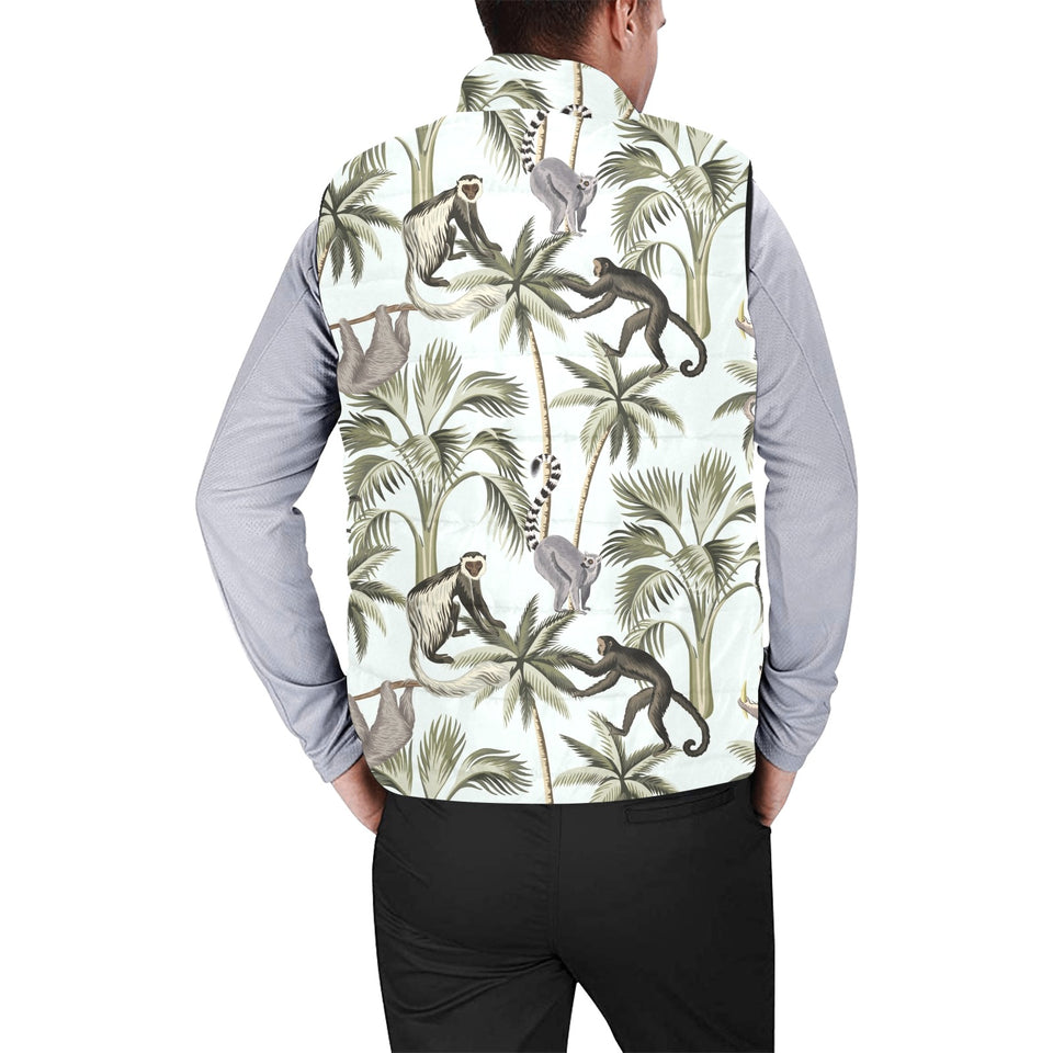 Monkey sloth lemur palm trees pattern Men's Padded Vest