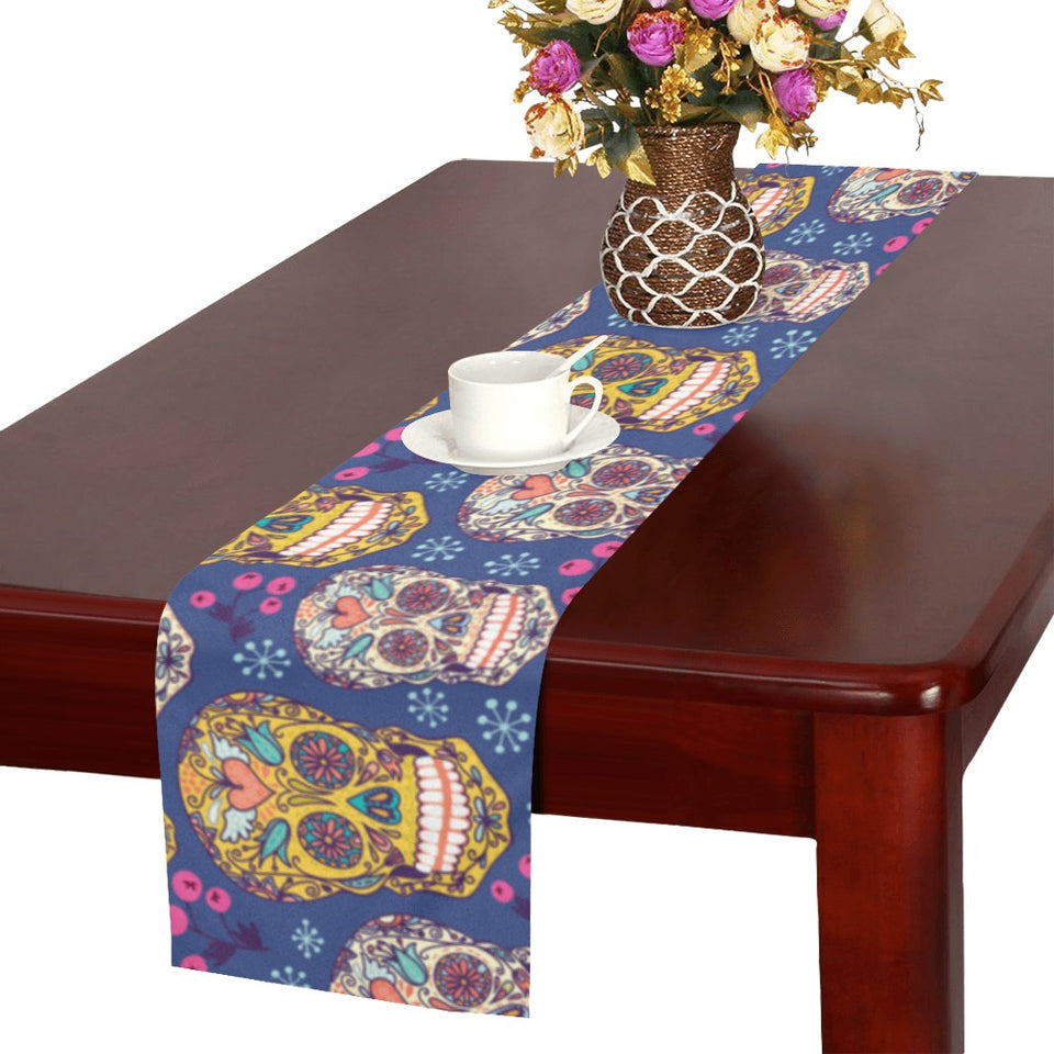 Sugar skull flower pattern Table Runner