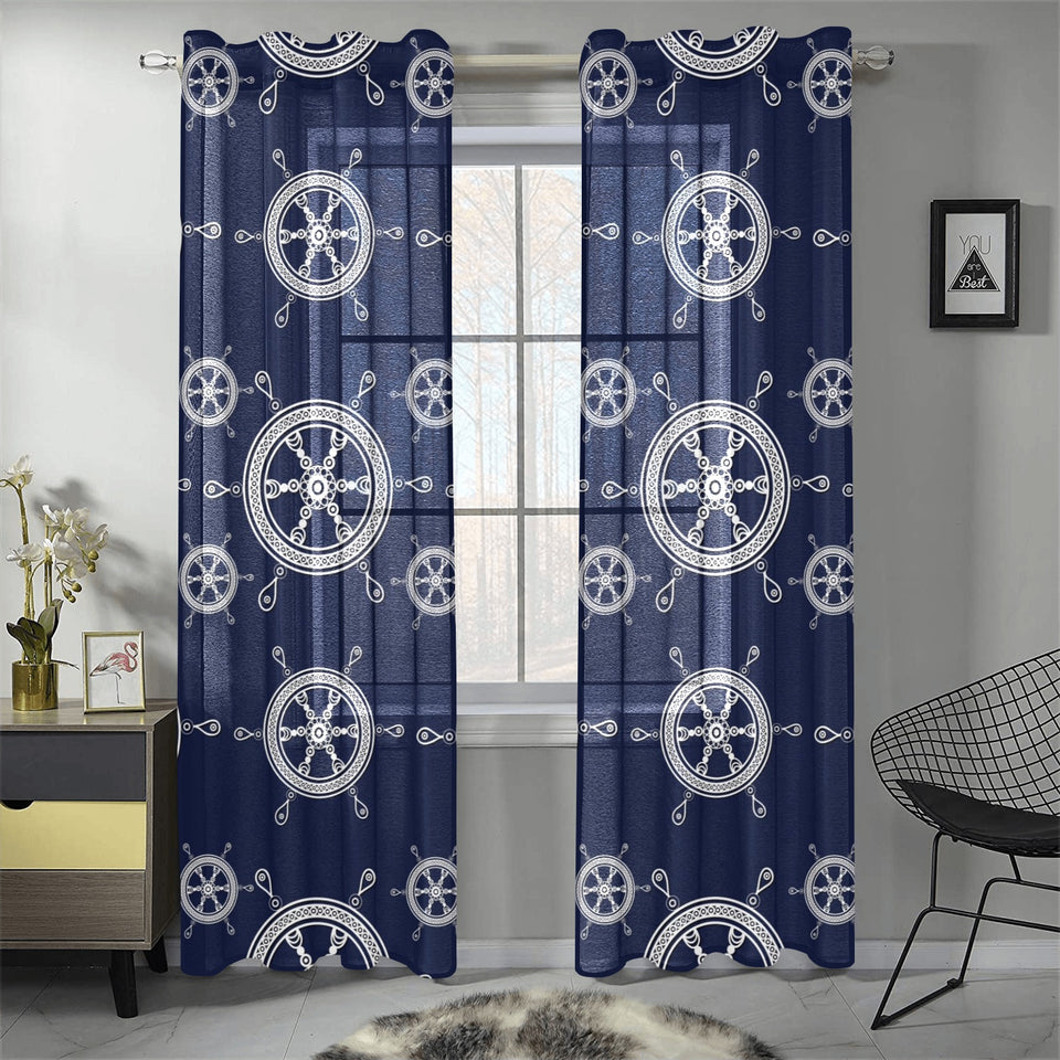 nautical steering wheel design pattern Gauze Curtain
