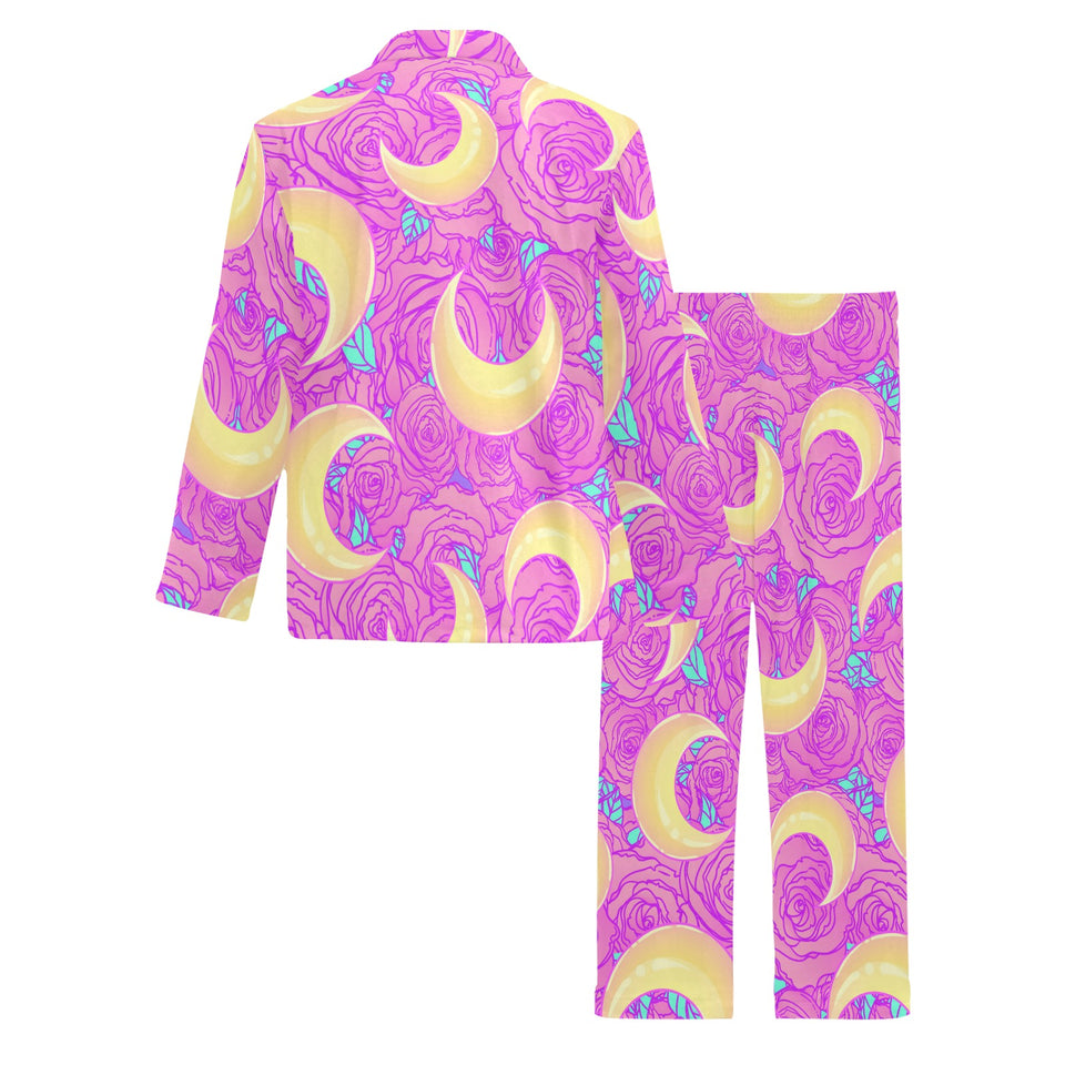 Moon pink rose background Men's Long Pajama Set
