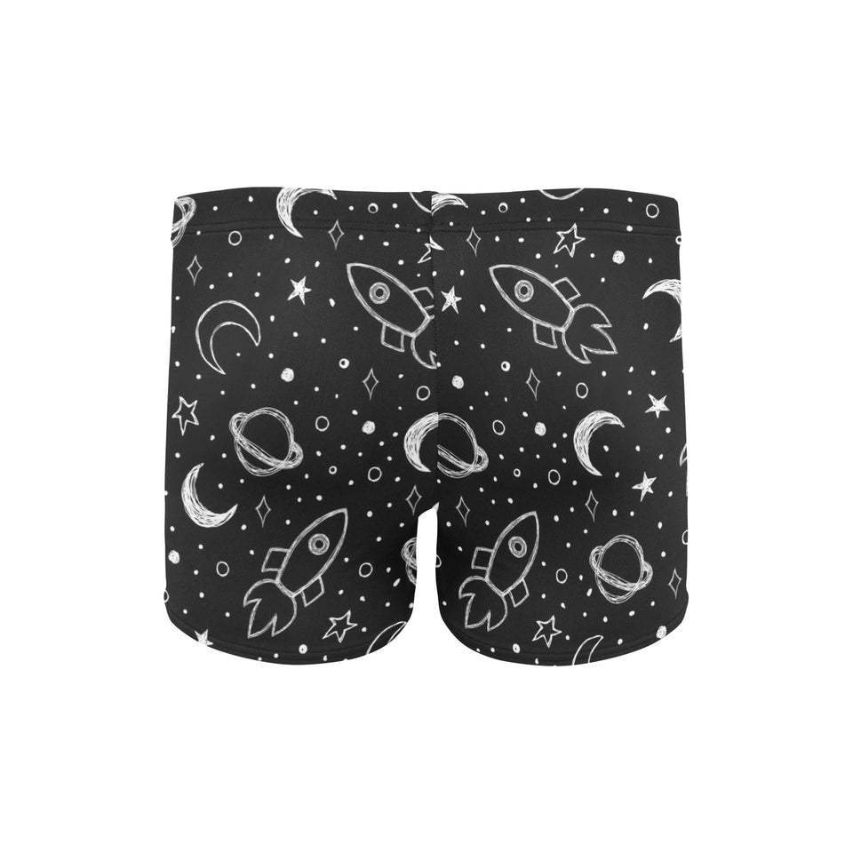 Hand drawn space rocket star planet Men's Swimming Trunks