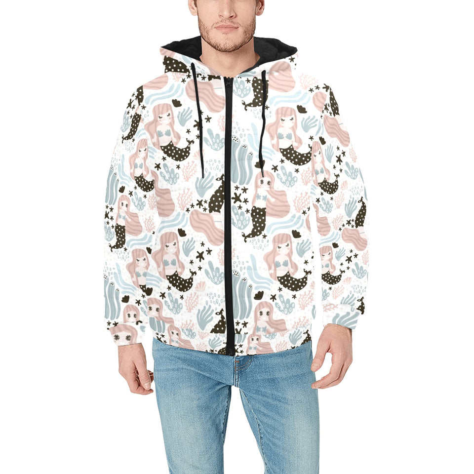 cute mermaid pattern Men's Padded Hooded Jacket