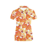 Orange yellow orchid flower pattern background Women's All Over Print Polo Shirt