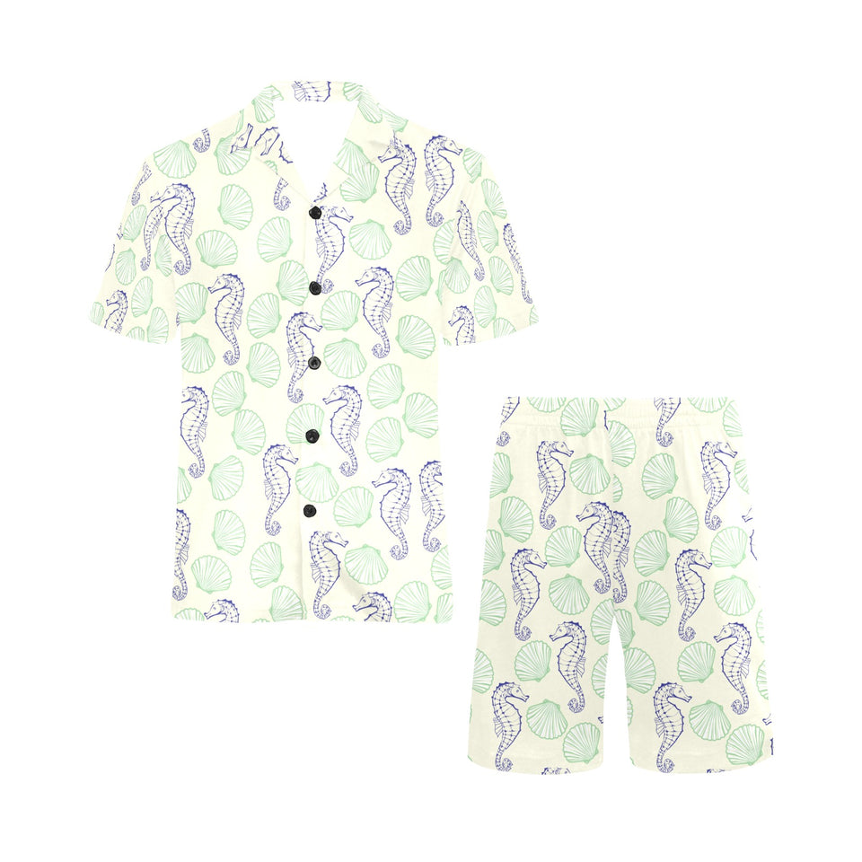 Seahorse shell pattern Men's V-Neck Short Pajama Set