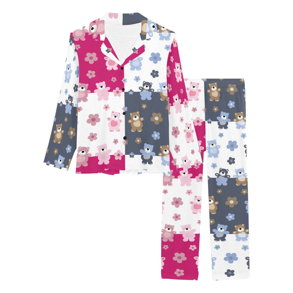 Teddy Bear Pattern Print Design 03 Women's Long Pajama Set