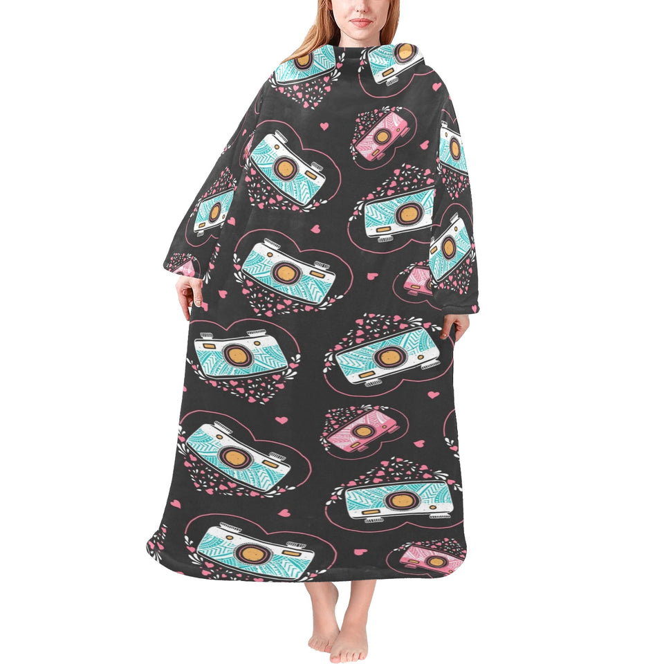 Camera Pattern Print Design 04 Blanket Robe with Sleeves