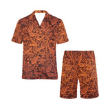 cacao beans tribal polynesian pattern Men's V-Neck Short Pajama Set