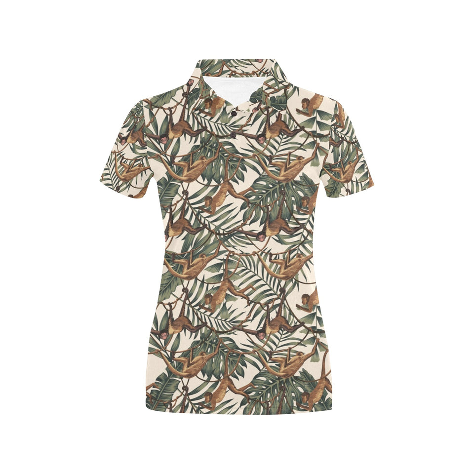 Monkey tropical leaves background Women's All Over Print Polo Shirt