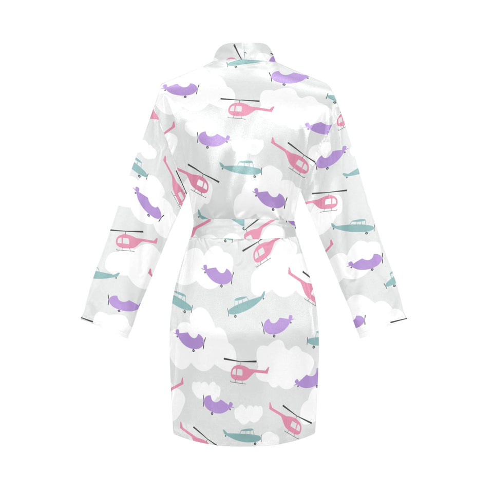 Helicopter plane pattern Women's Long Sleeve Belted Night Robe