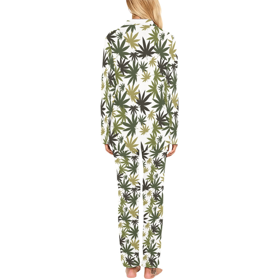 Canabis Marijuana Weed Pattern Print Design 05 Women's Long Pajama Set