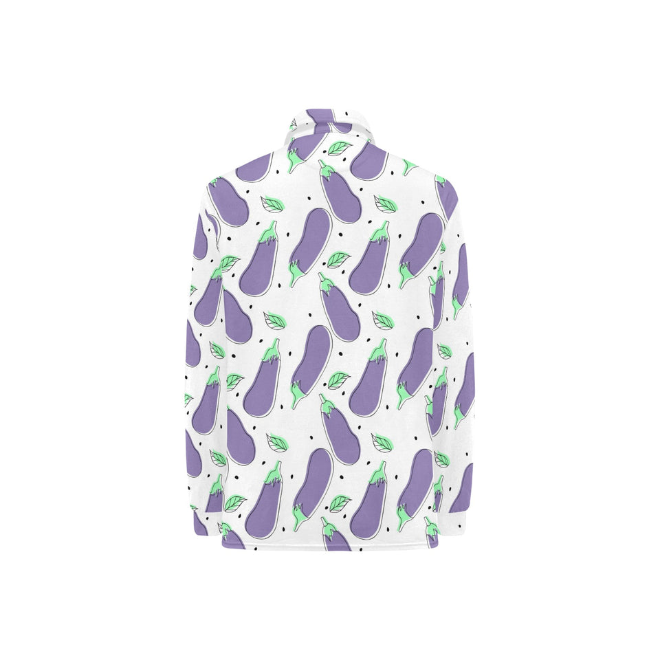 Eggplant Pattern Print Design 05 Women's Long Sleeve Polo Shirt