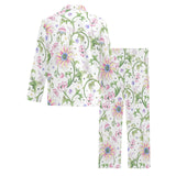 Beautiful pink lotus waterlily leaves pattern Men's Long Pajama Set